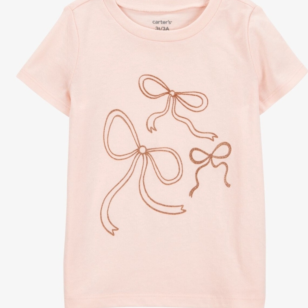 ⭐️⭐️5/ $15 Carter's Light Pink Tee with Bronze Bow Graphic
